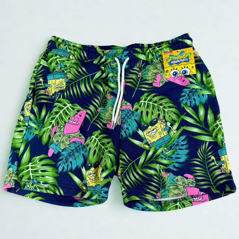 Nickelodeon Spongebob Squarepants Shorts Mens S Green Tropical Patrick Star Palm